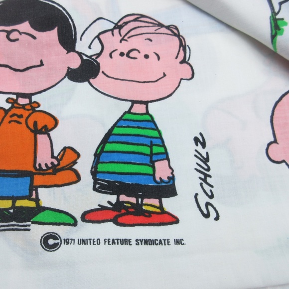 Vintage 1971 Peanuts Comic Strip Cotton Flat Sheet Pair - Picture 4 of 6